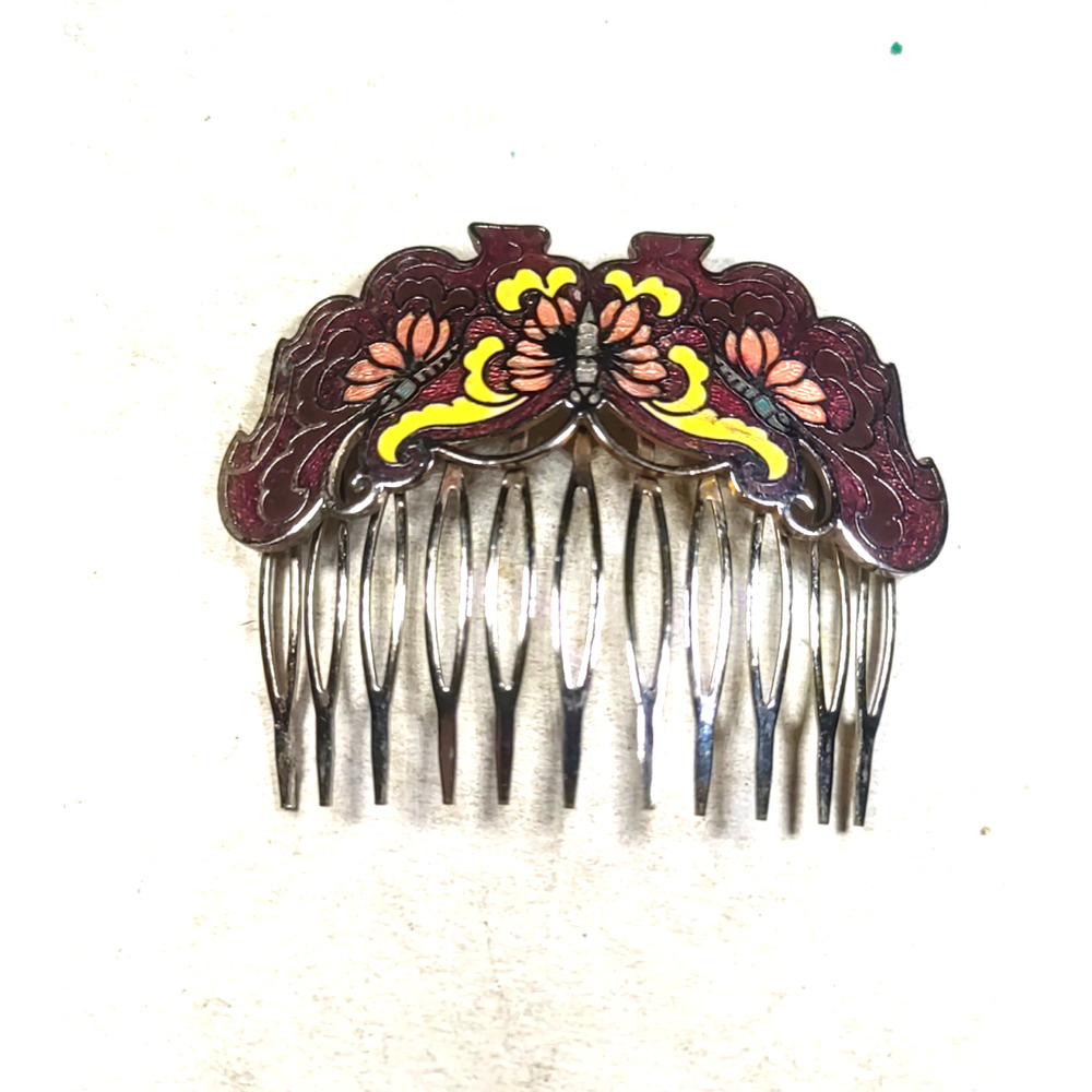 Hsiaoa Enamel Comb Butterfly Burgundy Yellow Pink Spring Happy Fun